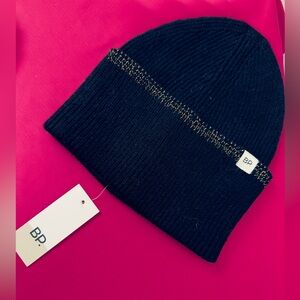 BP by Nordstrom - Black Knit Beanie with Gold Threading along Cuff Edge O/S  NWT